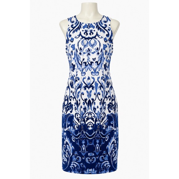 Lauren Ralph Lauren Dresses & Skirts - Lauren Ralph Lauren Dress Womens 2 Blue White Damask Scroll Print Sleeveless Zip